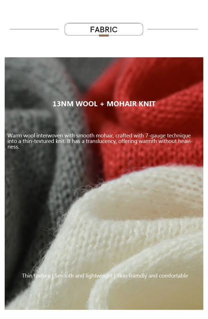 Nahaufnahme Strickstoff: Wolle-Mohair-Mix, weiche Struktur am Pullover-Bereich