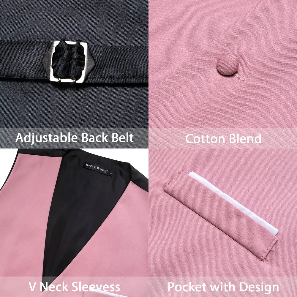 Rosa Satin-Weste mit verstellbarem Rückengurt, V-Ausschnitt und Taschendesign