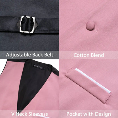 Rosa Satin-Weste mit verstellbarem Rückengurt, V-Ausschnitt und Taschendesign