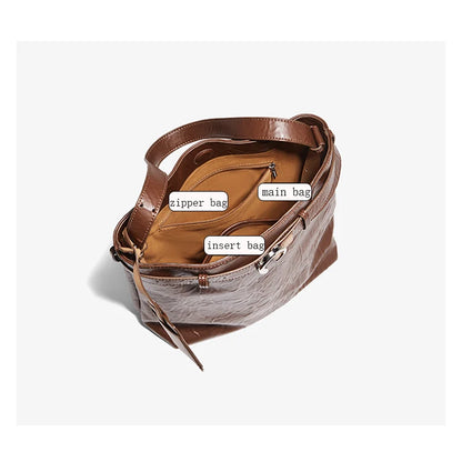 Damen Schultertasche Vintage Split-Leder mit großer Kapazität
