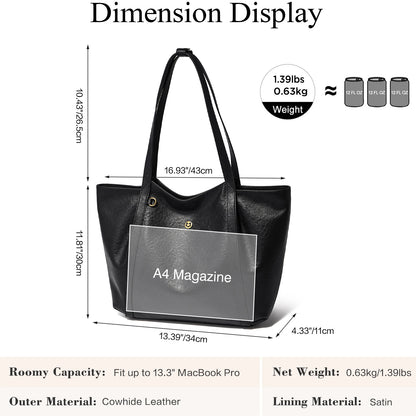 Damen-Tote-Tasche aus Rindleder mit großer Kapazität und leichtem Gewicht für Pendeln und Alltag