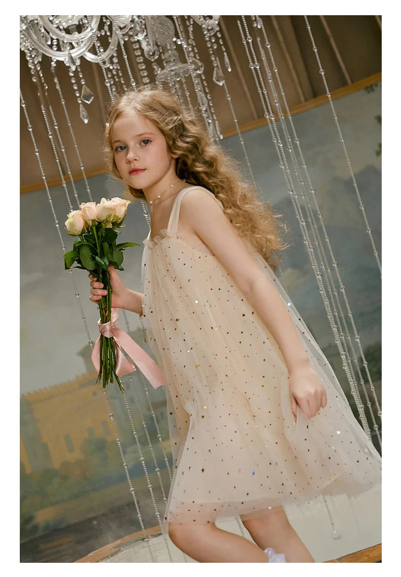Blauer Blumen-Bubbelrock aus Gaze für Mädchen – Frühlings- und Sommerkleid, süßes Prinzessinnen-Design, Größen 110cm-170cm