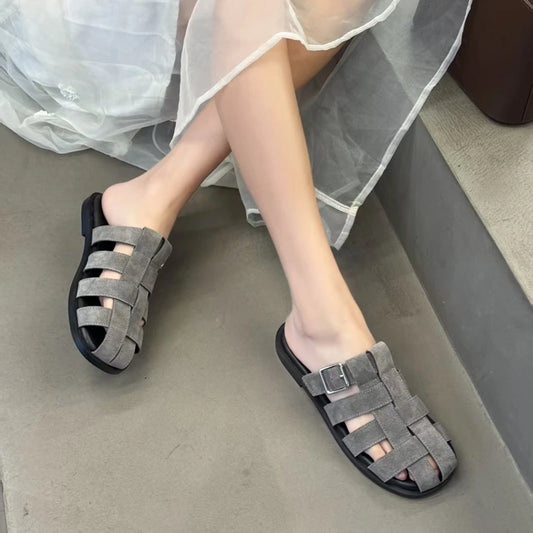AIYUQI Frauen Geschlossene Zehen Hausschuhe Nicht-slip Schwein Käfig Woven Hausschuhe Für Frauen Große Größe Echtes Leder Sommer Weibliche hausschuhe