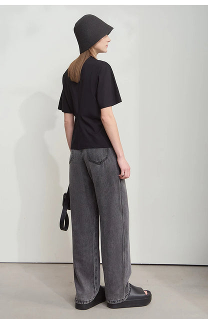 Damen T-Shirt im minimalistischen Sommer-Stil mit solidem Rollkragen und Kurzarm