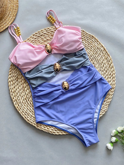 Damen Badeanzug Spleiß Cut-Out Rock gerüscht Einteiler Monokini