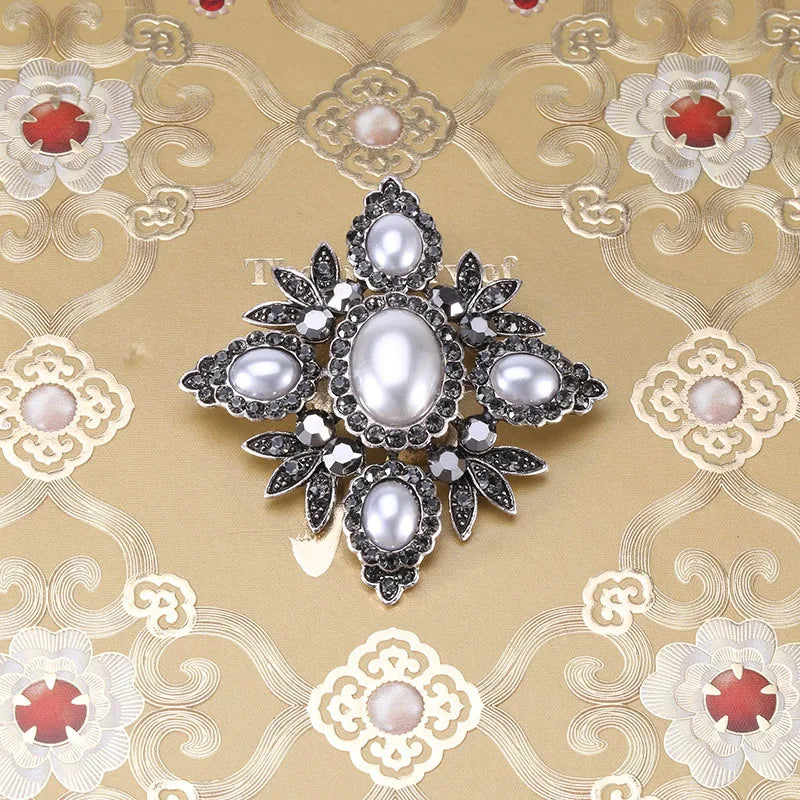 Brosche Kreuz Perle Strass Barock Vintage Luxus Hochzeit Party Damen
