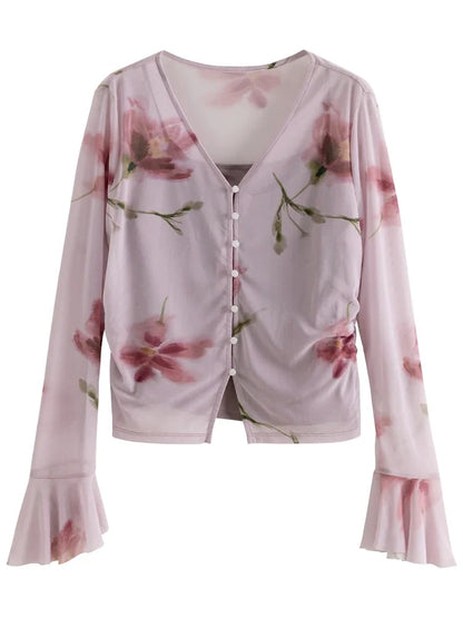 Asymmetrisches Damen-T-Shirt in Beige mit Fake-Knopfleiste aus 100% Baumwolle – ideal für den Sommer.
