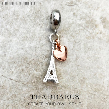 Roségoldenes Herz am Eiffelturm-Anhänger aus 925 Sterling Silber