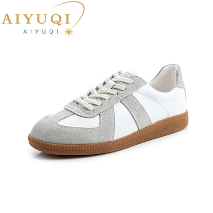 AIYUQI Damen Training Schuhe Leder Metal Toe Cap Flach