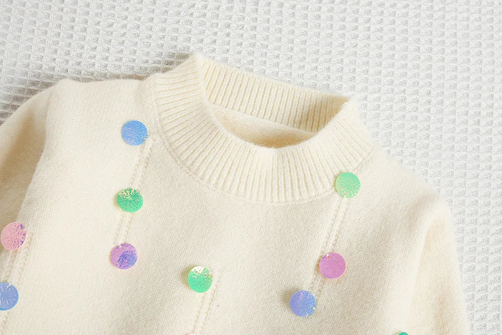 Mädchen Pullover Set mit bunten Pailletten und Tutu Röcken in Pink und Weiß
