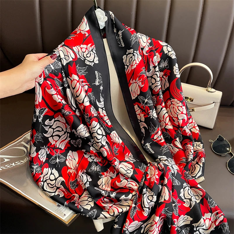 Damen Seidenschal groß 180x90cm Sommer Strand Foulard Bandana weich