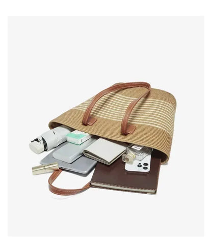 Damen Strandtasche Aus Stroh Mit Reißverschluss Und Großem Fassungsvermögen