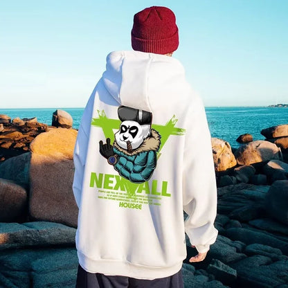 Frühlings-Herren-Punk-Panda-bedruckte Hoodies 2025, neu in Harajuku-Mode, Fleece-Kapuzenpullover, Y2K-Streetwear, übergroßer Hoody