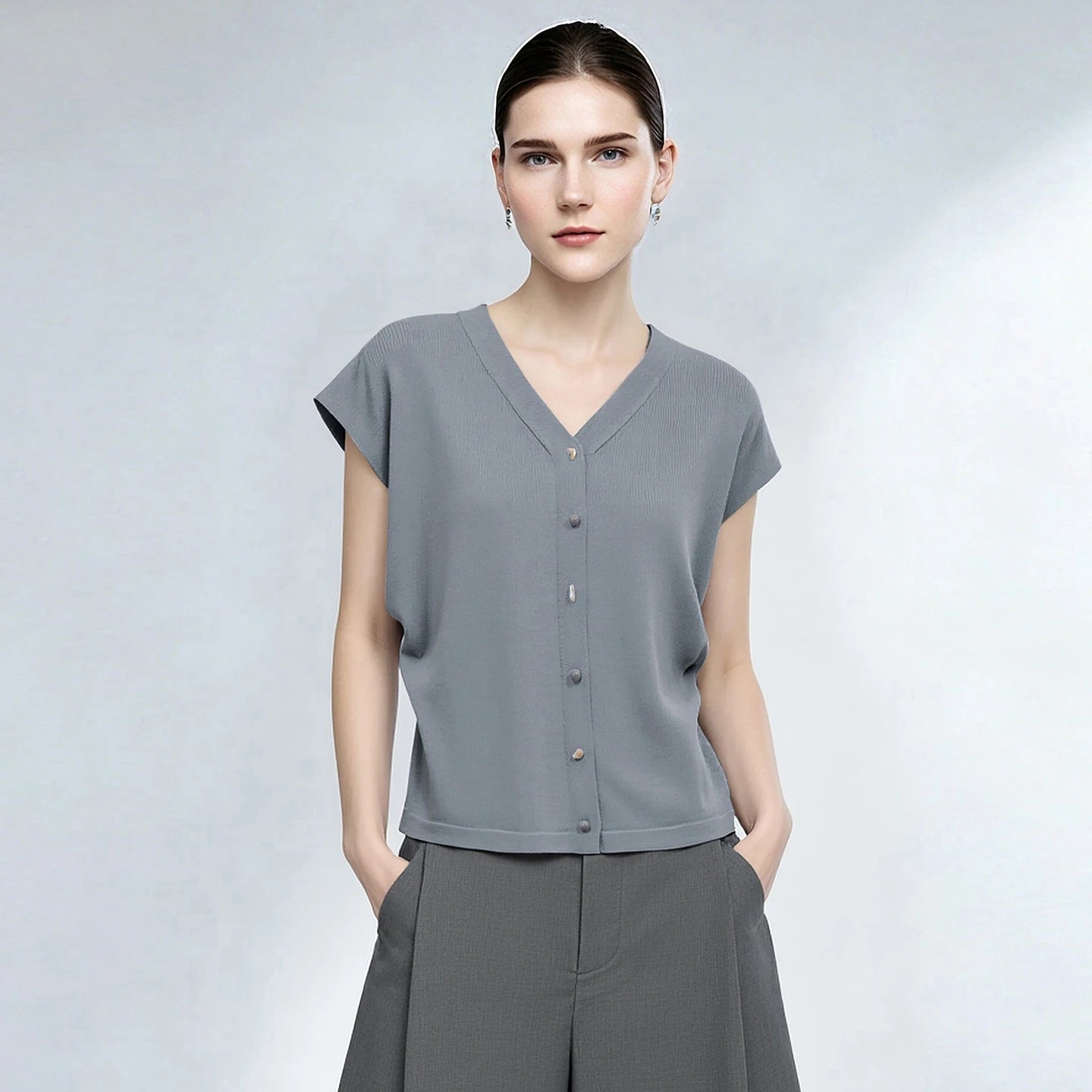Damen V-Ausschnitt Cardigan Crop Kurzarm Viskose Sommer