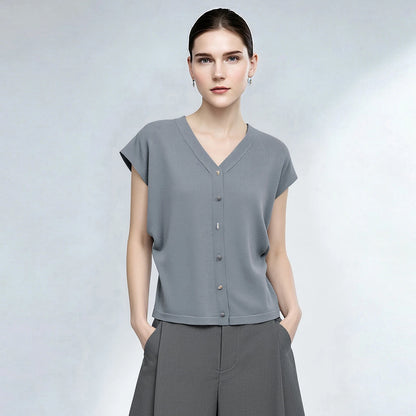 Damen V-Ausschnitt Cardigan Crop Kurzarm Viskose Sommer