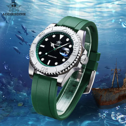 ADDIESDIVE 41mm AD2040 Sports Diver Watch TPU rubber belt Blue Luminous Reloj Hombre 200m Waterproof Quartz Watches