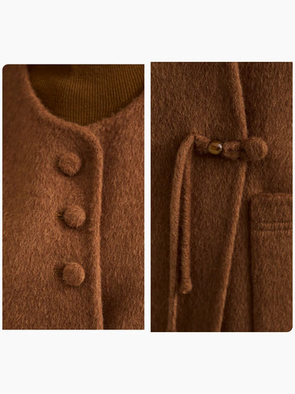 Damen Doppelseitiger Wollmantel im minimalistischen neokinesischen Stil mit Rundhalsausschnitt