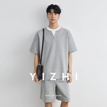 Herren Sommer Anzug aus bequemen T-Shirt und Shorts mit Taschen
