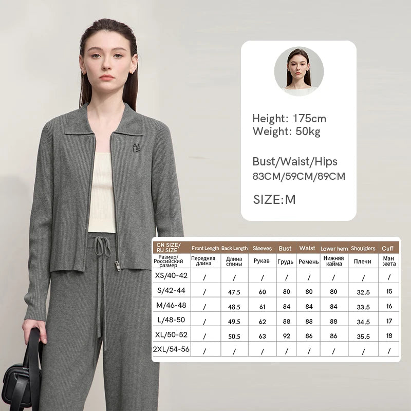 Damen-Strickjacke Buchstaben Slim Reißverschluss Wolle-Mix Herbst-Winter