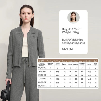 Damen-Strickjacke Buchstaben Slim Reißverschluss Wolle-Mix Herbst-Winter