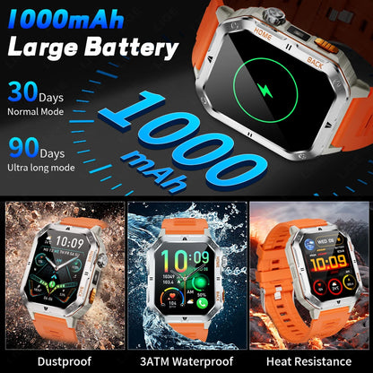 LIGE 2,01 "Ultra Smart Uhr Männer 1000 mAh Batterie Taschenlampe 100 + Sport Herzfrequenz Bluetooth Anruf Smartwatch Für IOS android Neue