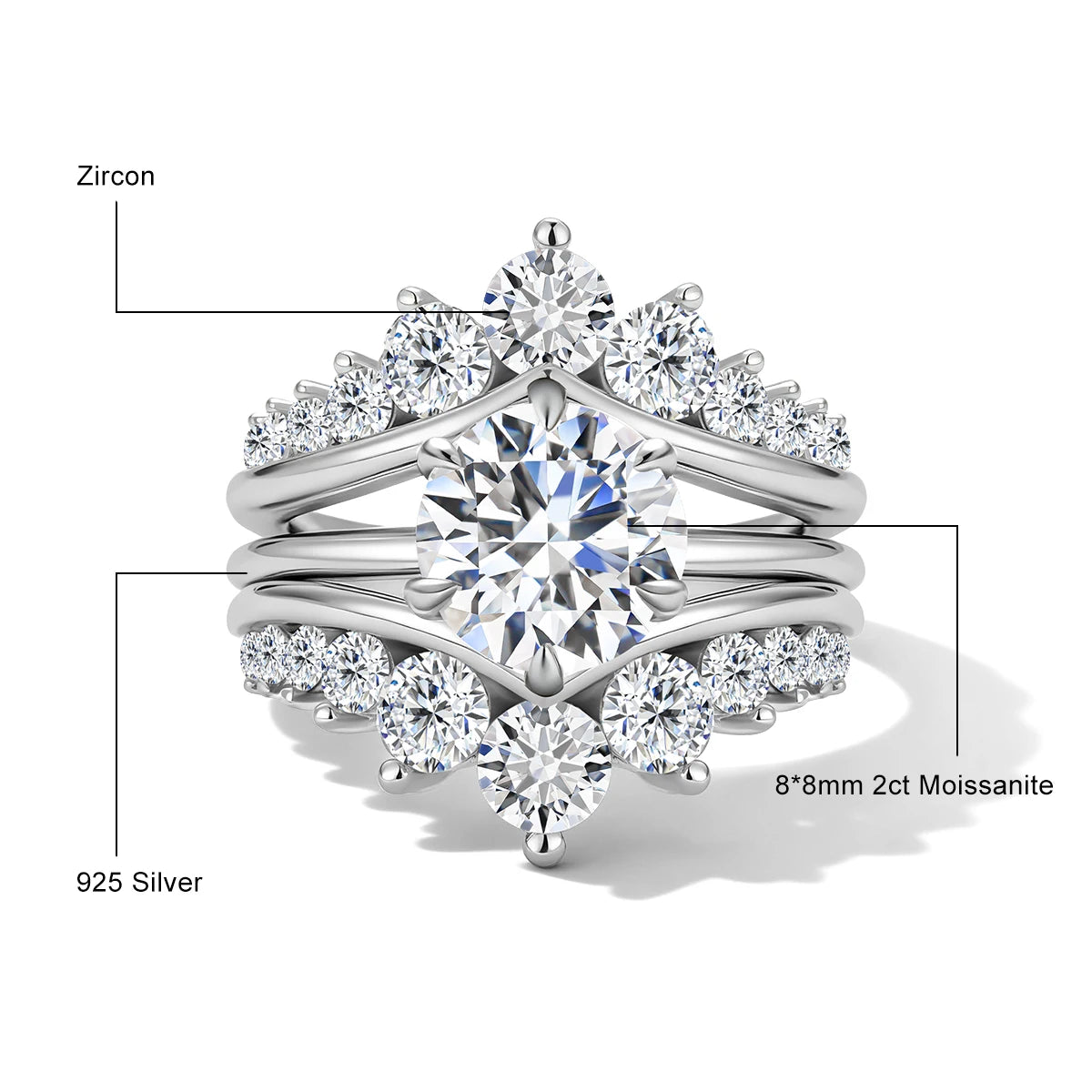Damen-Verlobungsring-Verstärker aus Sterling Silber mit Moissanit Stein für funkelnde Hochzeiten
