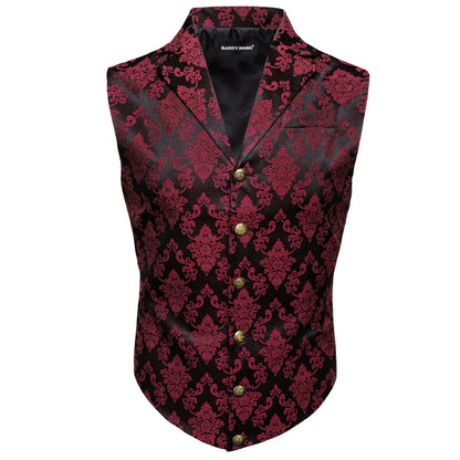 Feinwoll-Herrenweste mit Paisley, dunkelrot, Knopfplacket vorn