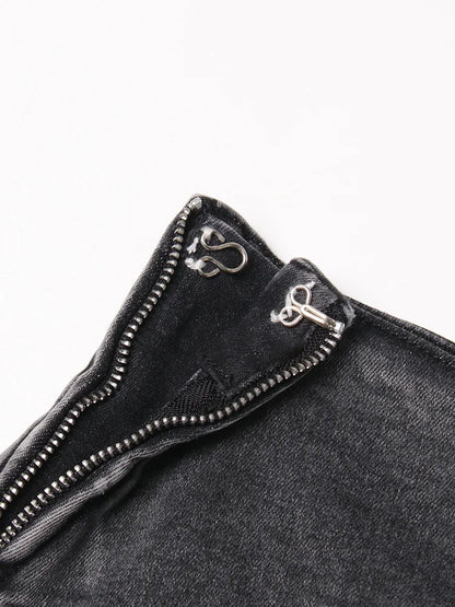 Colorblock-Leoparden-Jeans mit Hohldesign für Damen – High-Waist, gespleißte Taschen und weites Bein