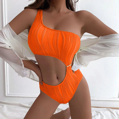 Damen Badeanzug asymmetrisch Cut-Out gerüscht One-Shoulder gepolstert