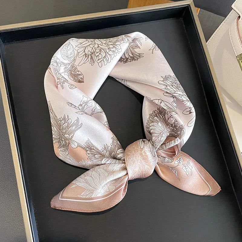 Damen Seidenschal 53cm Blumen quadratisch Satin Wrap Haarband Kopftuch Bandana