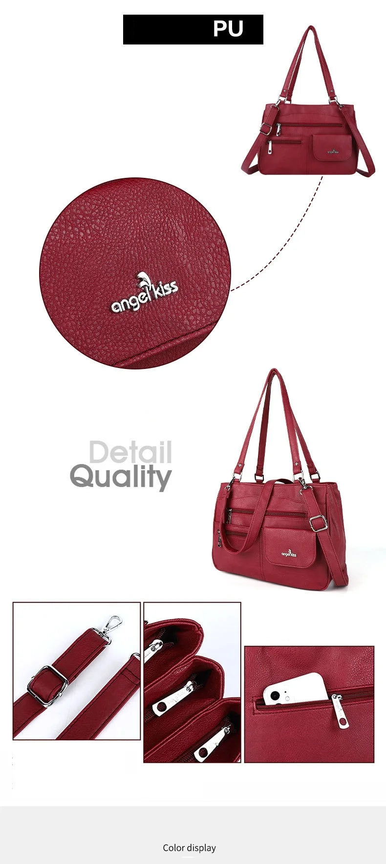 Damen-Handtasche Vintage Schultertasche mit Mehrfachfächern und große Kapazität für iPad und Smartphone