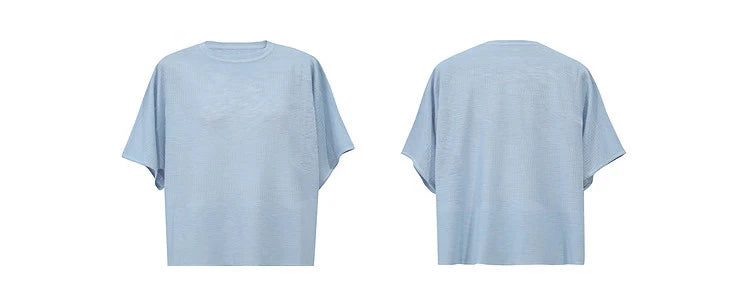 Damen-Rundhalspullover Fledermausärmel locker transparent Viskose Sommer