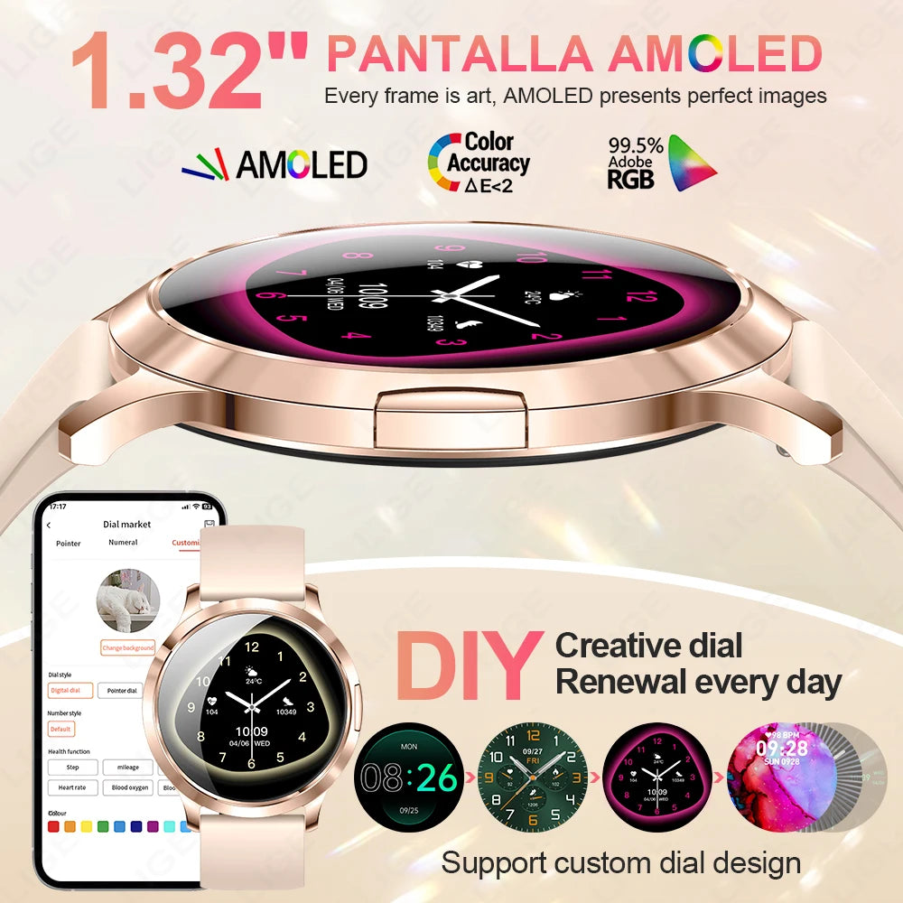 Damen Smartwatch mit 1,32 Zoll Touchscreen für Sport und Fitness