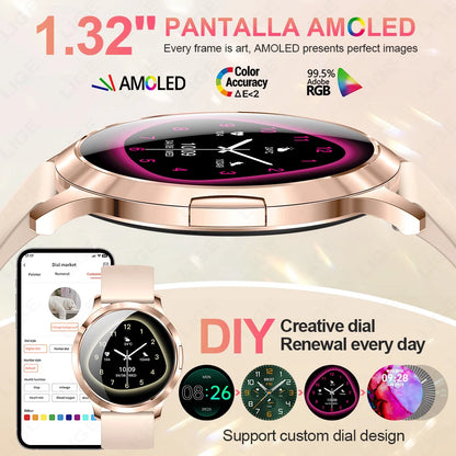 Damen Smartwatch mit 1,32 Zoll Touchscreen für Sport und Fitness