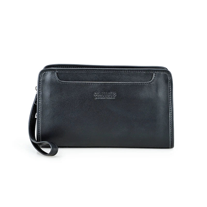 Schwarze Herren-Ledertasche mit kurzem Trageriemen und umlaufendem Reißverschluss