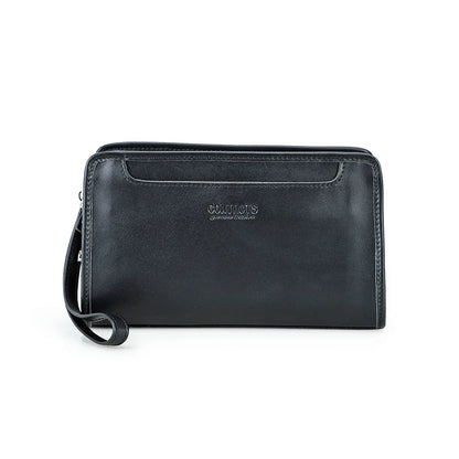 Schwarze Herren-Ledertasche mit kurzem Trageriemen und umlaufendem Reißverschluss
