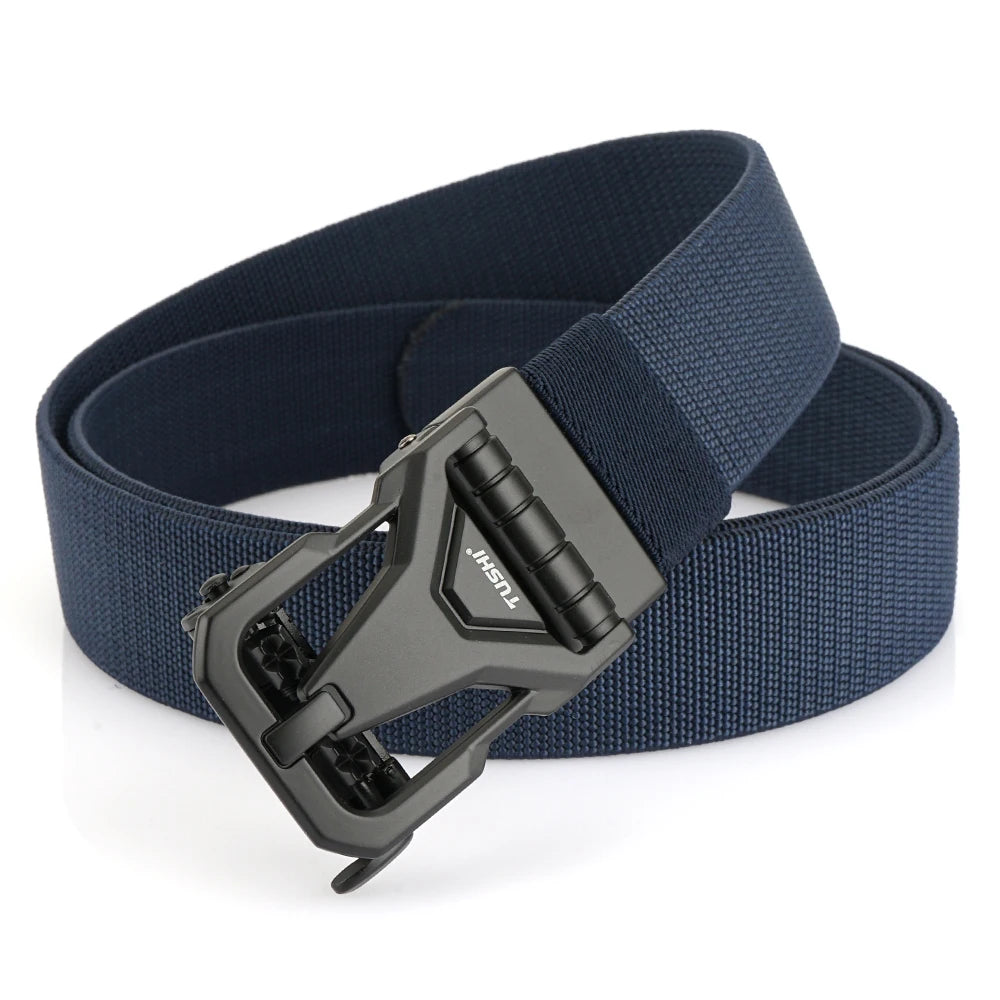 Herren Gürtel Elastisch Verstellbar Blau Mit Automatik-Schnalle Nylon-Stretch Breite 3,8 cm Größe 100–120 cm