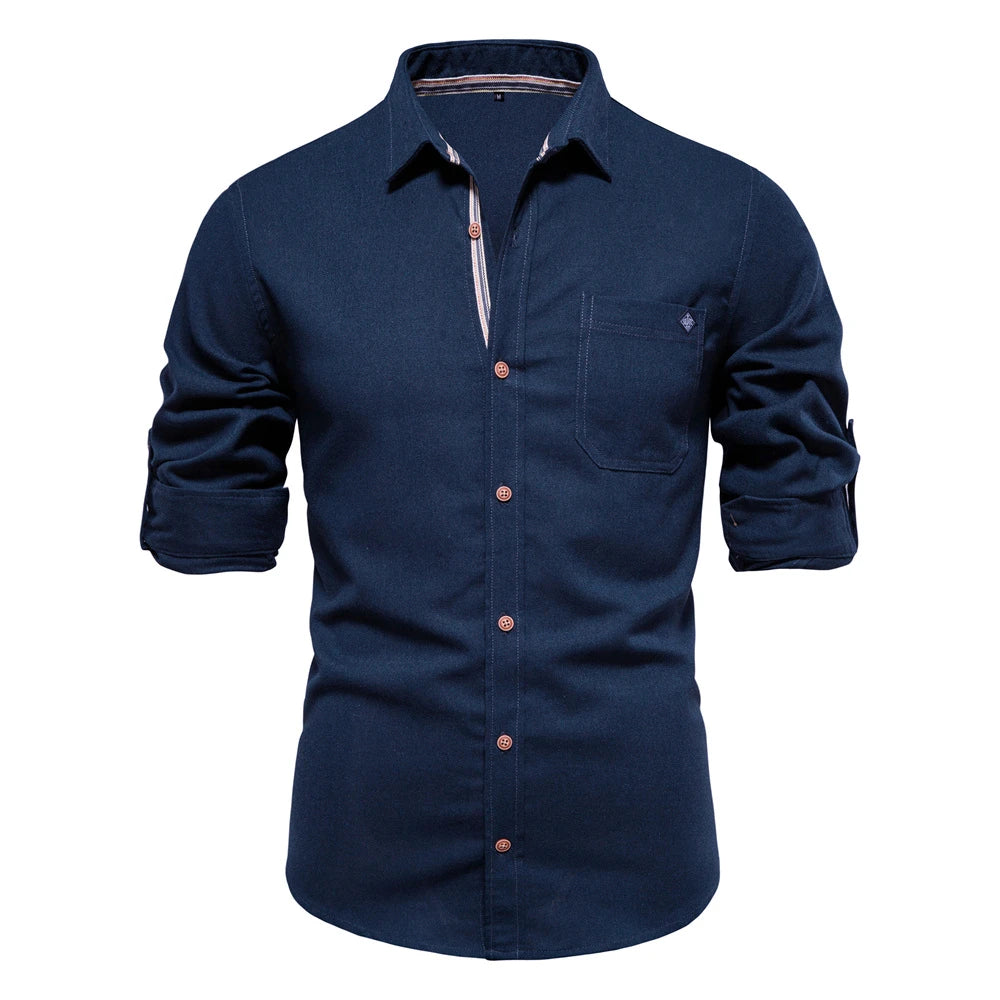 Herren Langarm Shirt aus 100 Prozent Baumwolle mit Einzel Tasche