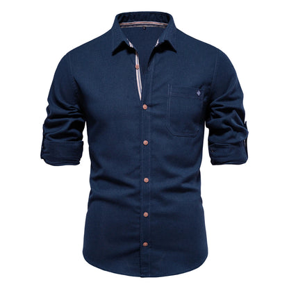 Herren Langarm Shirt aus 100 Prozent Baumwolle mit Einzel Tasche