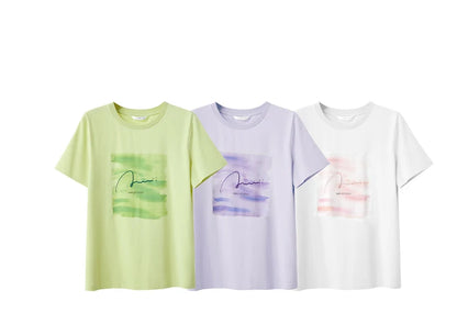 Damen T-Shirts im lässigen Minimalismus-Stil mit O-Ausschnitt und Stickerei