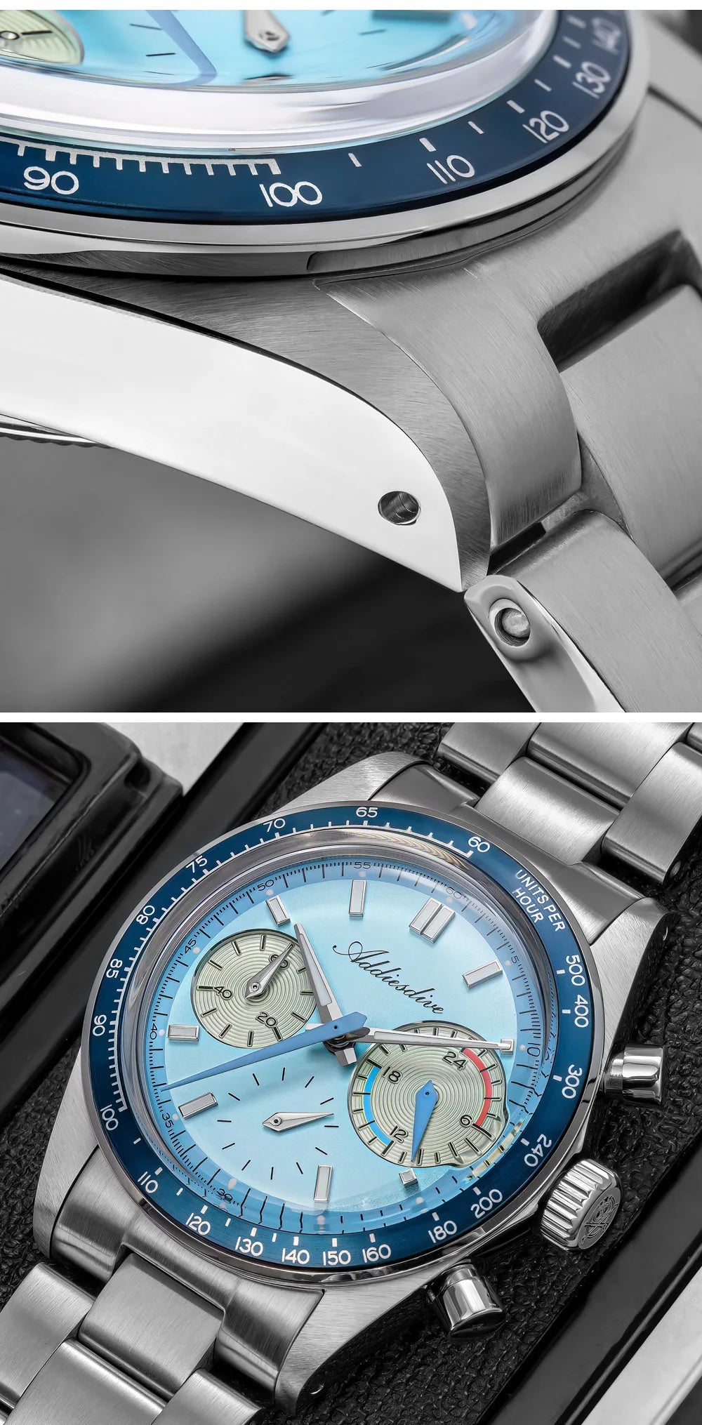 ADDIESDIVE 37mm Men Watch AD2539 BGW9 Super Luminous Chronograph Watch Bubble Mirror Glass 10Bar Waterproof VK63 Quartz Watches