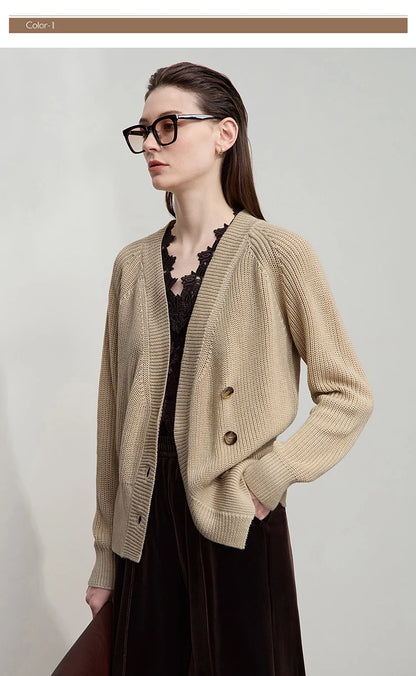Damen-Strickjacke V-Ausschnitt Raglan asymmetrisch französisch locker Herbst