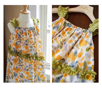 Ärmelloses Sommerkleid für Mädchen im chinesischen Stil aus 100% Baumwolle mit kleinem Blumenmuster – Cheongsam für Kinder von 3 bis 14 Jahren