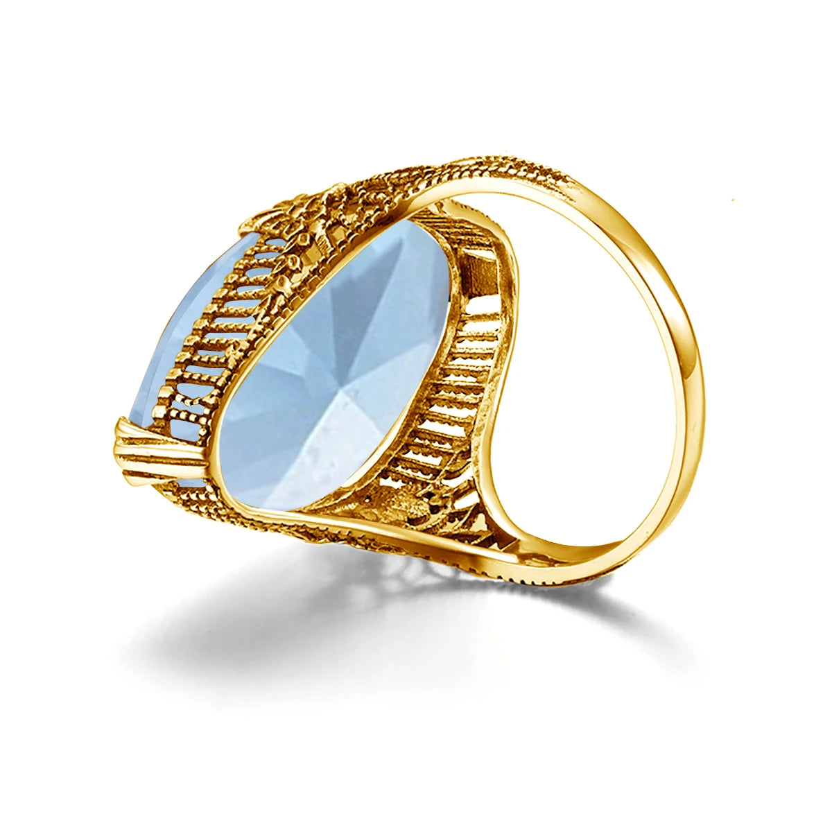Damen-Ring aus 925er Sterlingsilber mit Aquamarin-Ovalstein, Cocktailring für Party