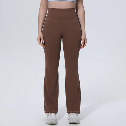 Braune Damen-Yogahose mit hoher Taille und weitem Bein