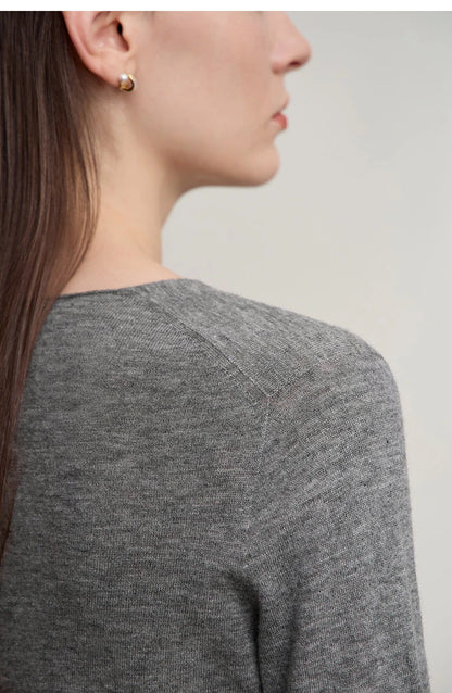 Damen V-Ausschnitt Pullover 100 % Wolle Basic Herbst-Winter