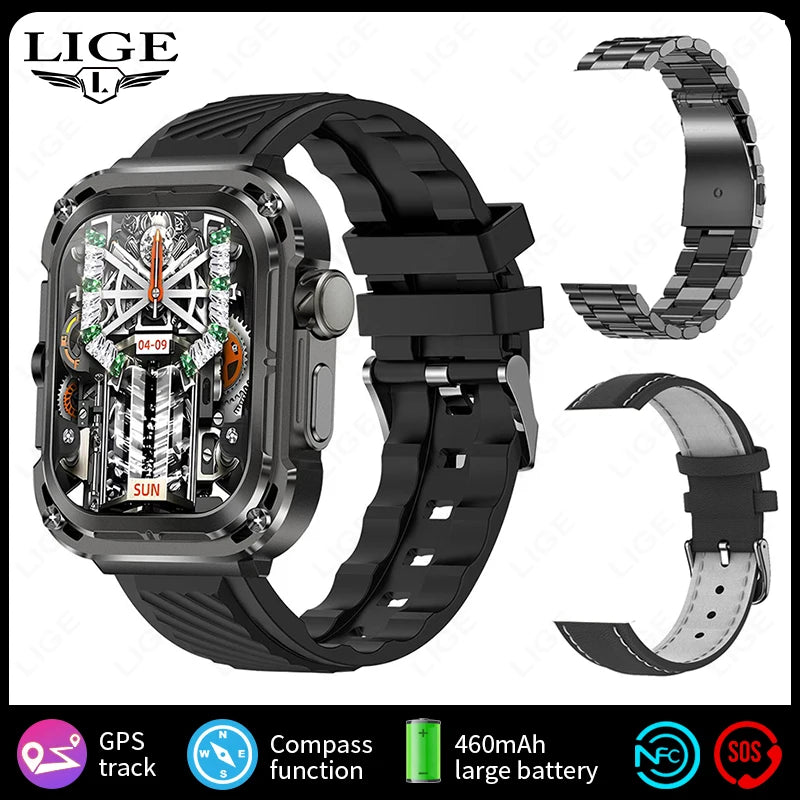 LIGE Neue GPS Smartwatch Männer 2,1'' HD Bildschirm NFC Kompass 460mAh Militär Outdoor Sport Smart Uhr IP68 wasserdichte BT Anruf Uhr