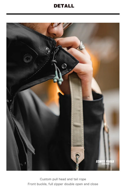 Herren Outdoor Sport Kapuzenjacke Windjacke Motorrad Stil Mittellanger Mantel Taschen Herbst