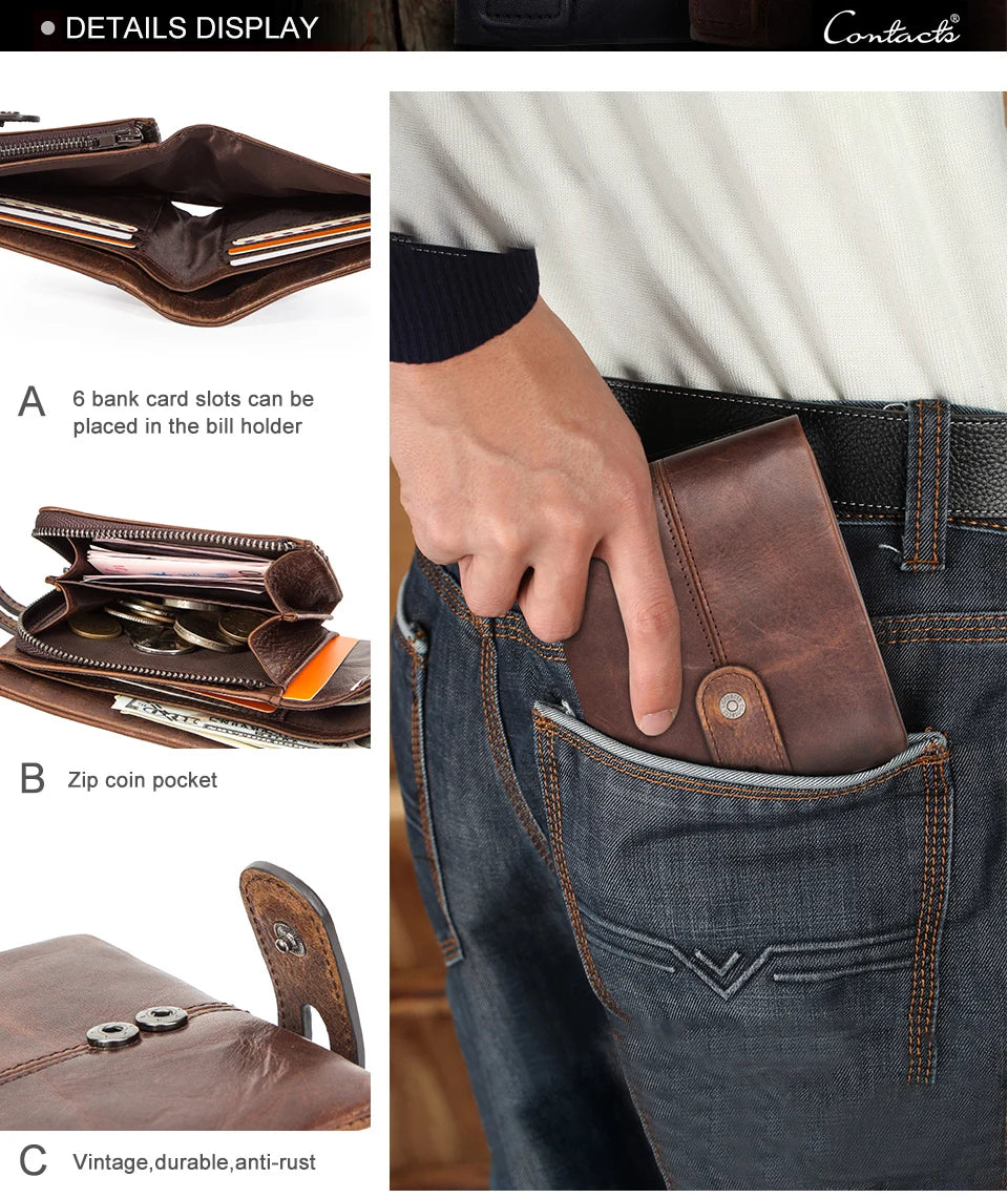 Herren Echtleder Geldbörse Bifold Vintage RFID Kartenhalter Geldclip Münzfach Reise