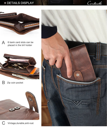 Herren Echtleder Geldbörse Bifold Vintage RFID Kartenhalter Geldclip Münzfach Reise
